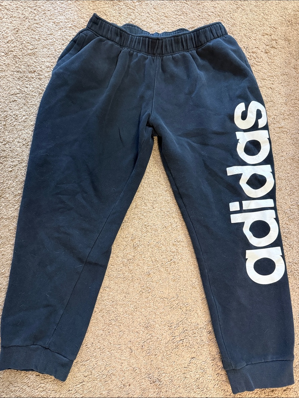 adidas essentials Men’s XL Black Sweatpants with Large White Side Logo